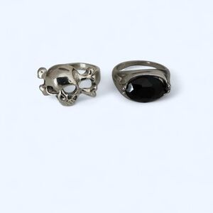 Silver Skull and Black Stone Rings